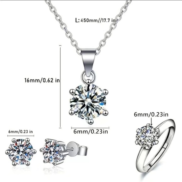 NEW 4Pc Women’s Zirconia Earrings Pendant Necklace & Shiny Ring Set (925silver) - Picture 4 of 10